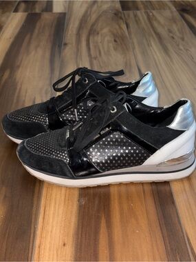 Michael Kors Black and Silver Star-Print Lace-Up Sneakers
